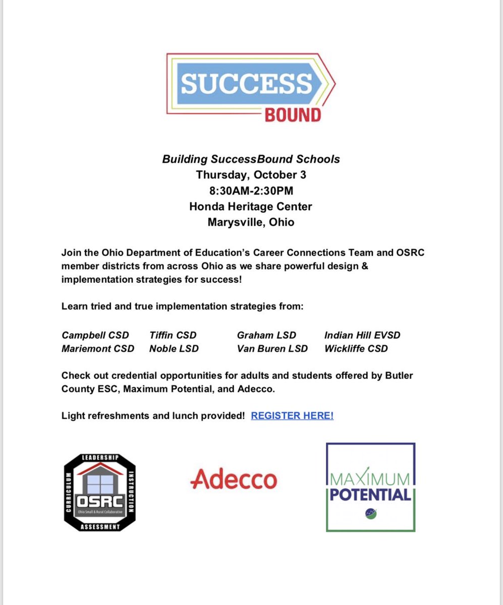 Event opportunity! Join <a href="/OHEducation/">OH Dept of Ed and Workforce</a> and OSRC Oct. 3rd in Marysville. Register for FREE with: forms.gle/MoNDZEfaM1qHBY…