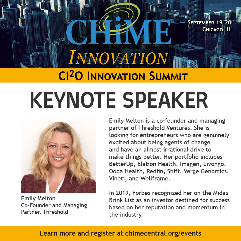 CIOCHIME's tweet photo. We are excited to share that Emily Melton will be a keynote at the upcoming CI²O Innovation Summit taking place Sept. 19-20 in Chicago.
Join Melton and other speakers in a collaborative summit for leaders in the digital health ecosystem:
https://t.co/diJRAAhnW3 https://t.co/Sn6PR9HWMF