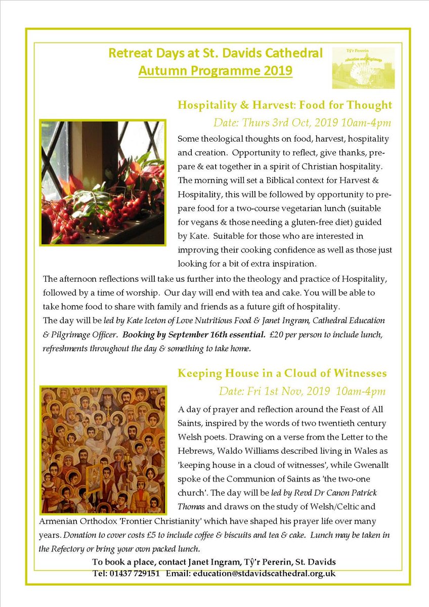 TyrPererin's tweet image. Looking forward to welcoming folks to our new #RetreatDay series this Autumn with @TyrPererin @StDavidsCath Give yourself some space for reflection - taking bookings now.