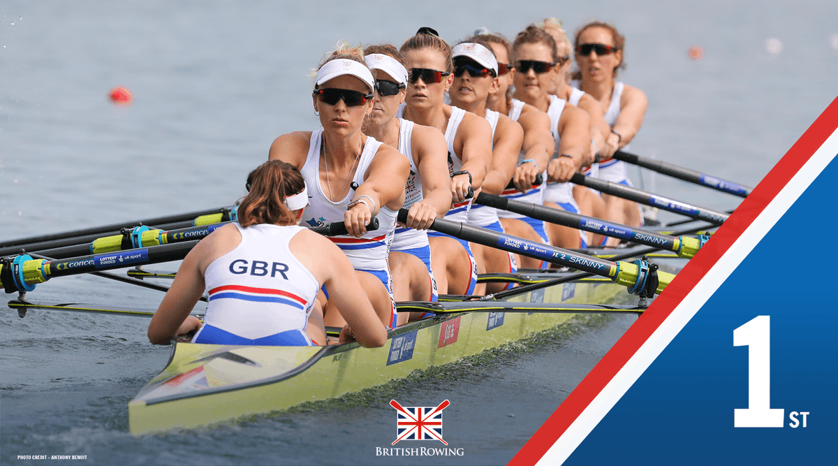 BritishRowing's tweet image. A majestic row from GB's women's eight of 
@zoe_s_lee, @karenbenbett89, @hattietaylor_, @fionagammond, @jowratten, @RebeccaShorten, @mckellarrowan, @hollynortongbr &amp;amp; cox @MatildaHorn sees them cross the line in first and safely through to the A final 🙌

#GBRowingTeam #WRChamps