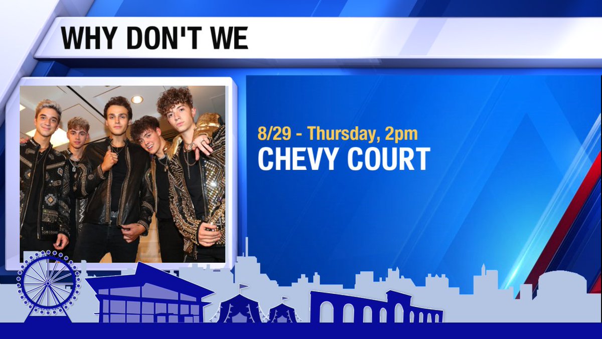 NewsChannel9's tweet photo. Pop quintet @whydontwemusic brings its harmonies to #ChevyCourt for their debut at 2 p.m. @NYSFair https://t.co/DrhoWGzQgd
