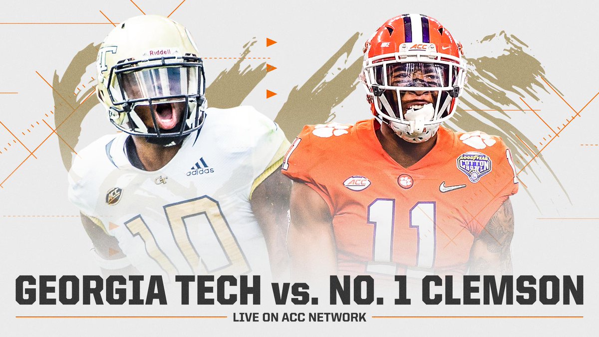 accnetwork's tweet photo. It's going down TONIGHT 🔥

@GeorgiaTechFB vs. No. 1 @ClemsonFB on ACCN. https://t.co/MmZWjb2kNm