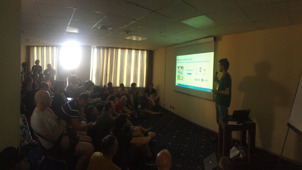 ondrej1974's tweet image. . @HorkyLadislav giving his talk comparing #vtsgeospatial to #cesiumjs. The room is so crowded that I cannot take a reasonable photo.