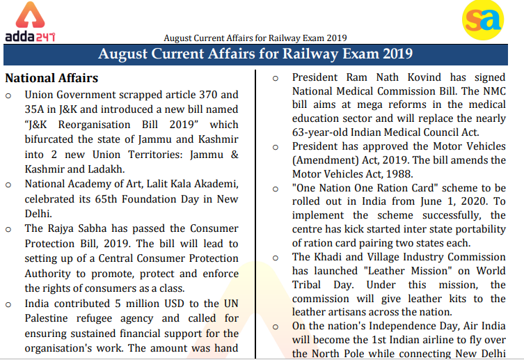 current affairs 2019 for railway exam