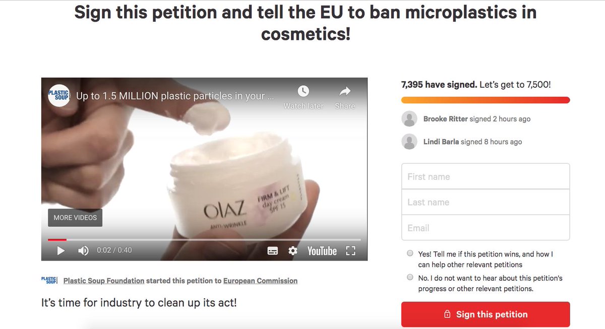 It's #TakeActionThursday!💪 How about convincing the <a href="/EU_Commission/">European Commission</a> to ban #microplastics in your cosmetics and personal care products? These microplastic ingredients are no good for the ocean, the environment or yourself!

So go ahead &amp; sign this petition buff.ly/2UufX6y