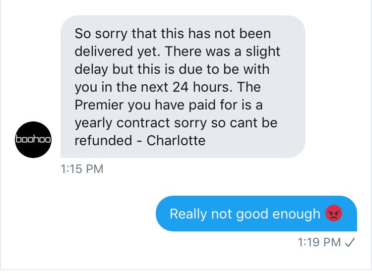 Essjay_88's tweet image. Don’t bother with @boohoo next day delivery pass, pointless when it takes 2 days to come. Should have given my money to @ASOS they always deliver on time