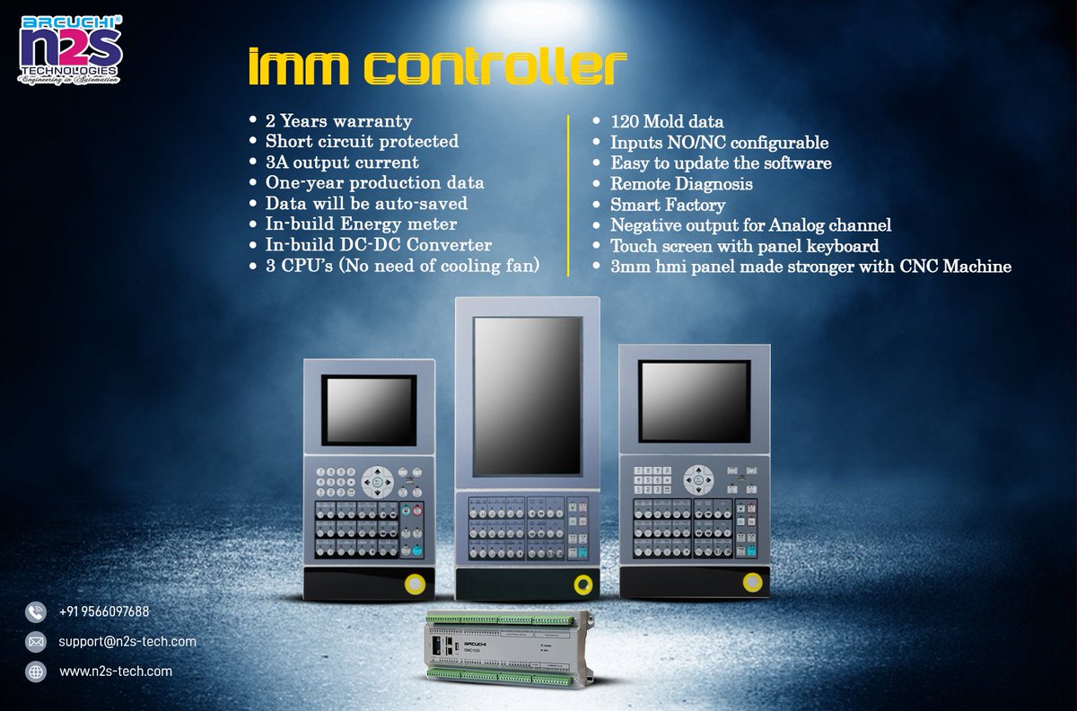 N2S_Tech's tweet image. IMM CONTROLLER

* 2 Years warranty
* Short circuit protected
* 3A output current 
* One-year production data
* Data will be auto-saved
* In-build Energy meter

 #MouldTemperatureController #MTC #LinearScale #Scale #Linear #InjectionMolding #PlasticMolding #injectionMoldingMachine