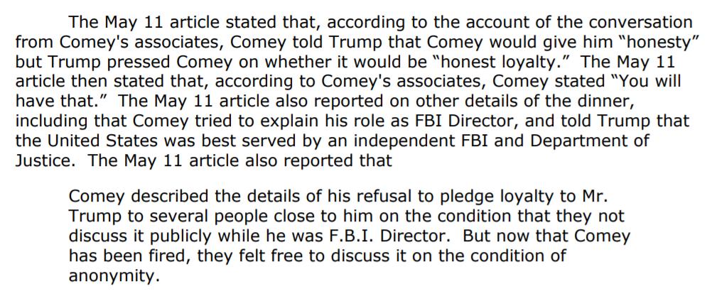 Onto the leaks! For the Loyalty dinner, Comey allegedly told several people about the meeting on the grounds that they not release it publicly until he left the FBI. Almost like he knew that was going to happen & rigged the release when it seemed unlikely!