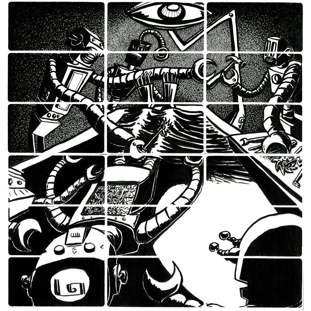 peter_jarecki's tweet photo. #Albumartwork from Rock Despot's “All Suffering Soon To End!” #Illustration by David Hoult. #indieelectronic #robotdoctors https://t.co/MVwBVBlvjo