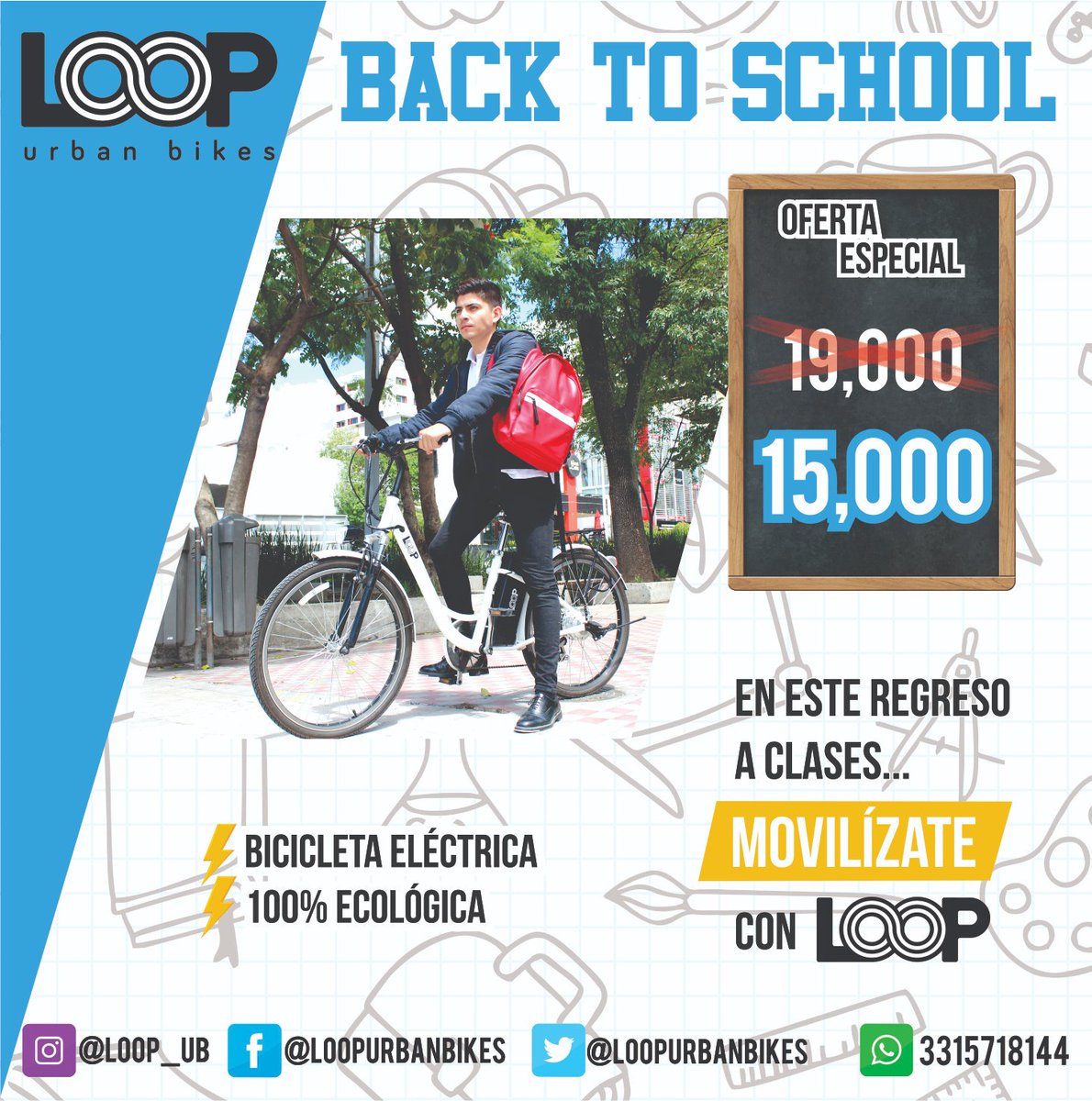 LoopUrbanBikes's tweet photo. ¡Ultimas LOOP en promoción! No desaproveches la oportunidad de transportarte con tan solo $2 pesos al día en tu recibo de luz ⚡🔋

#LOOP #Bicicletaeléctrica #Urbanbike #Ciudad #TransporteEcológico #Economíza https://t.co/UQyWSfOHYv