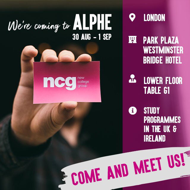 NewCollegeGroup's tweet photo. We will be attending ALPHE London this weekend! Come and say hello at Table G1, Lower Floor 🙂
#alphe #alphelondon https://t.co/zUwqVeM26R