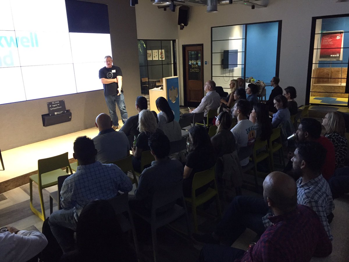 So it's a pretty full house for the #digitaltransformers #meetup. Held at the <a href="/Barclays/">Barclays Bank</a> <a href="/eagle_labs/">Eagle Labs</a> space in Albert Square, #Manchester. Looking forward to speaking later...