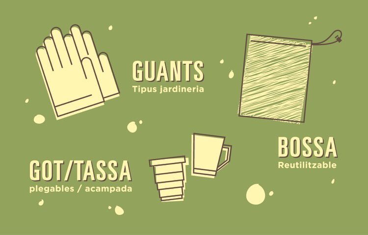 bordapi's tweet image. ‼️ Llistat de material 👉 recomanat!
A part dels habituals, calçat còmode, ☀️ gorra i crema solar o 🌦 jaqueta amb caputxa 😅, es recomana portar guants, got o tassa i una bossa ♻️ reutilitzable! Per a més informació, consulteu el perfil d’Instagram de RastreZero 🌿💪