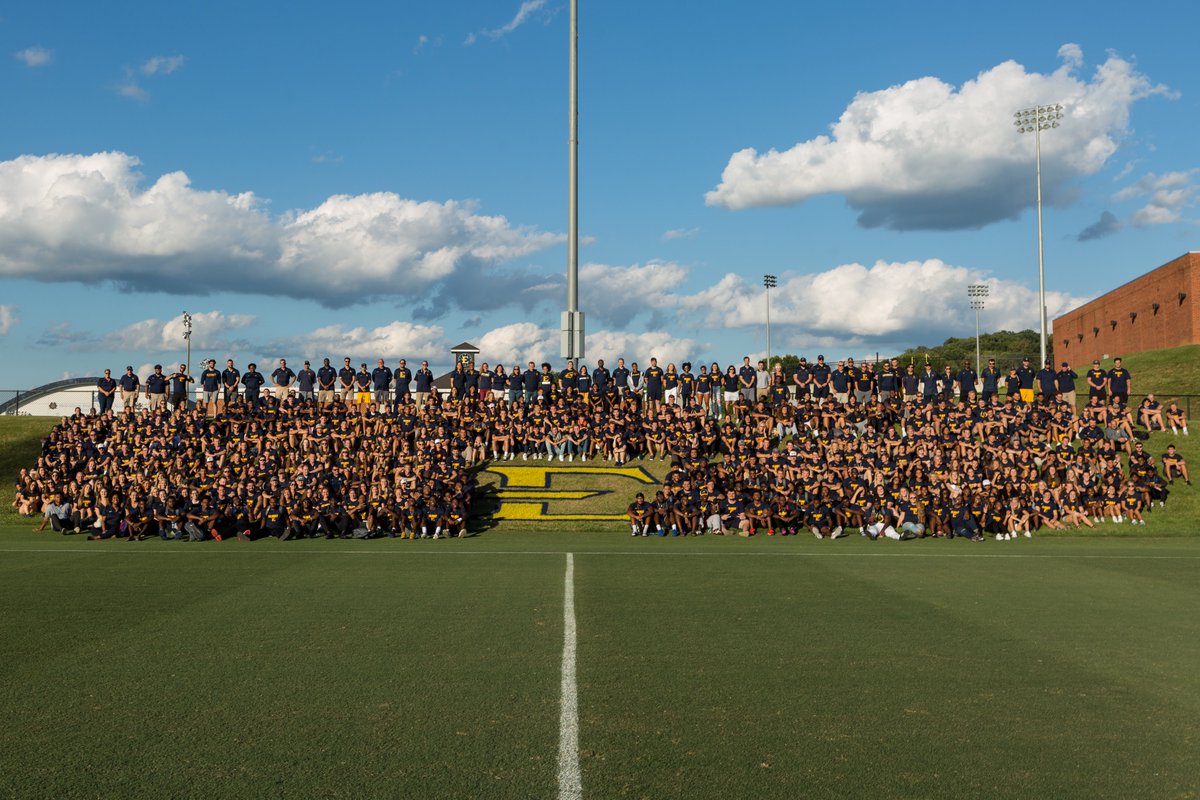 ETSUAthletics's tweet photo. Our student-athletes, coaches and administrators came together last night prior to the @ETSUWSoccer game to take the 2019-2020 #ETSUFamily photo #ETSUTough https://t.co/8PPoi2bOxd