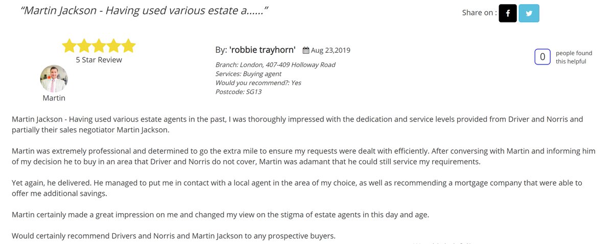 " Having used various estate agents in the past, I was thoroughly impressed with the dedication and service levels provided from Drivers and Norris and particularly their Senior sales negotiator <a href="/MartinJacksonDN/">Martin Jackson</a> " #5Stars #Service
