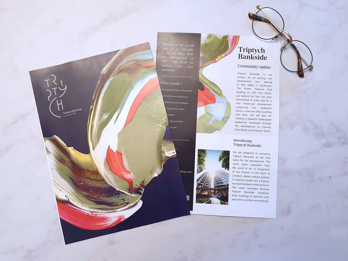 TriptychSE1's tweet photo. Have you seen our latest newsletter? Copies have been delivered to people living or working near our site.  In this edition we take a closer look at what inspired the Triptych Bankside name, key construction milestones, and some of the team involved. DM for a copy. https://t.co/Hf2Z0GIhzq