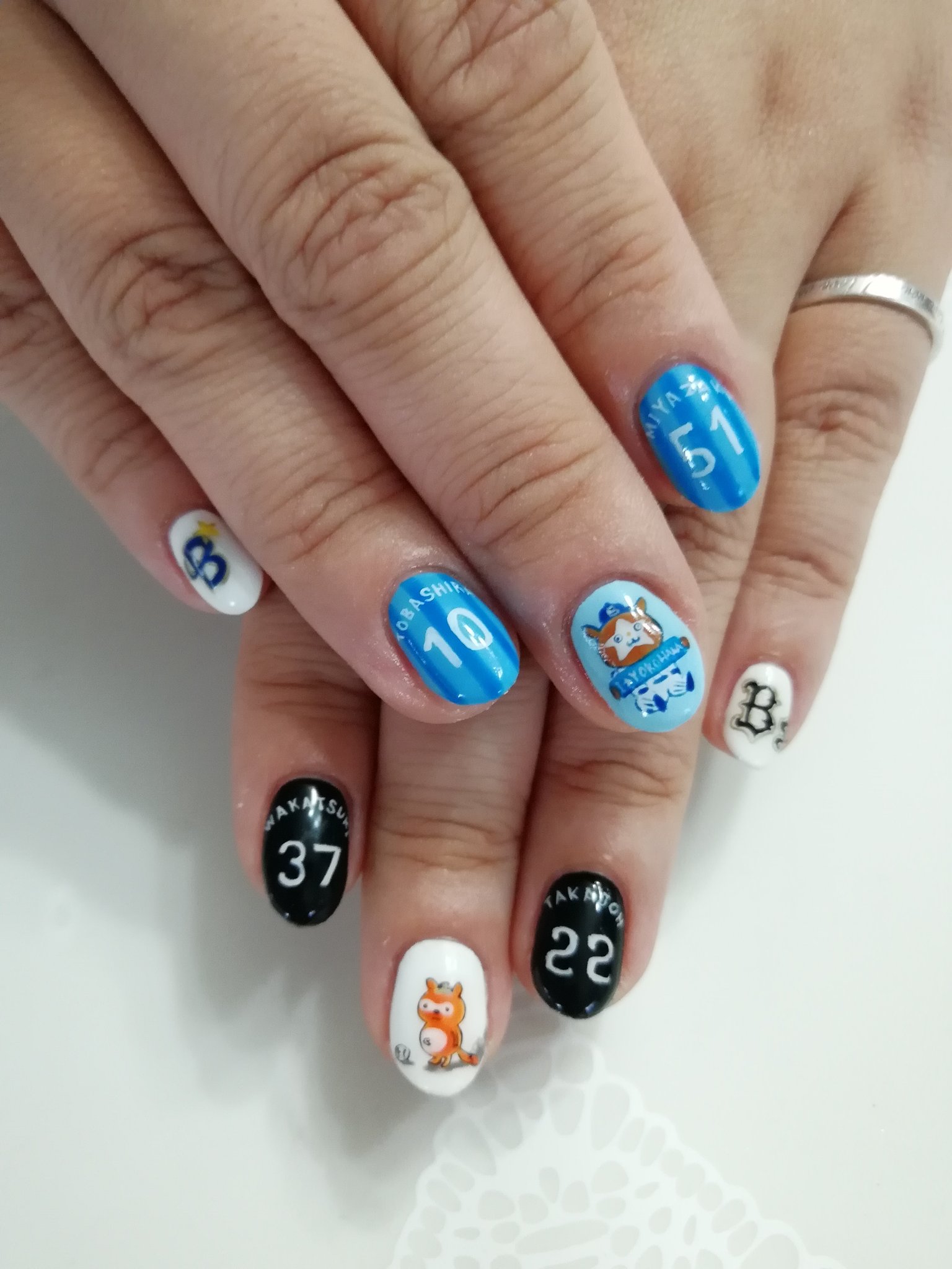 Hisae Nail お友達ネイル ベイスターズとオリックス 死んでる目のスターマンと棒立ちのポンタが可愛いwww 試合楽しんで来てー ﾉ ネイル 痛ネイル キャラネイル ネイルアート 模写 野球 野球ネイル ベイスターズ オリックス スターマン