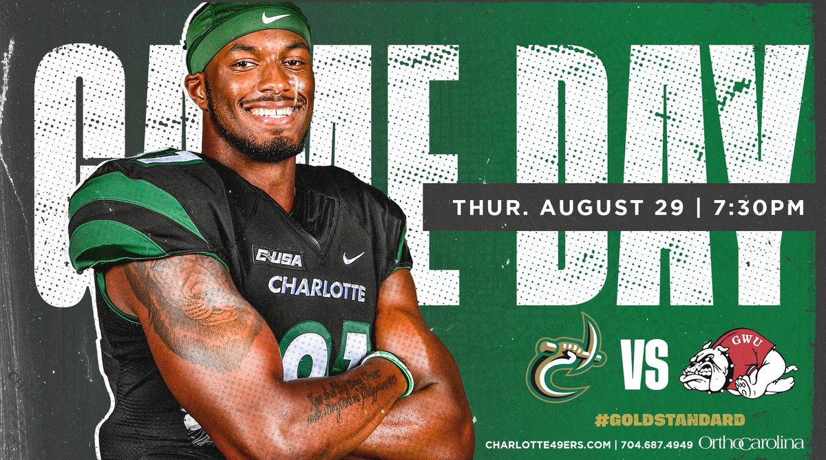 Charlotte49ers's tweet image. It's your favorite day of the week! GAME DAY!

⏰ » 7:30PM
🆚 » Gardner-Webb
🏟» Jerry Richardson Stadium
🎟️ » bit.ly/GardnerWebbTix
🚗 » bit.ly/ftblparking
📺 » es.pn/2ZrtRsI
📰 » bit.ly/2L2gkPC