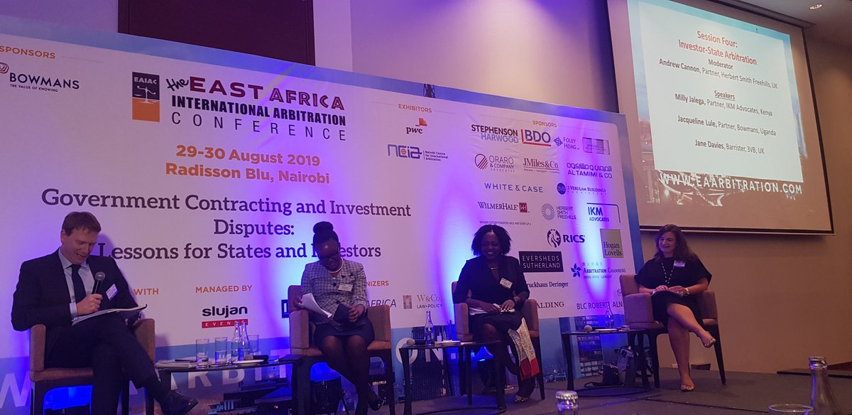AgnesGitau's tweet photo. Oxford style debate - Investor state Arbitration motion - #ISDS works for #Africa and reforms are working at #EAIAC2019 led by Andrew Cannon @HerbertSmithFreehills  with Jacqueline Lule  @Bowmans_Law , Milly Jalega IKM &amp; Jane Davies 3VB @eaiac https://t.co/Y5X6hHNaEc
