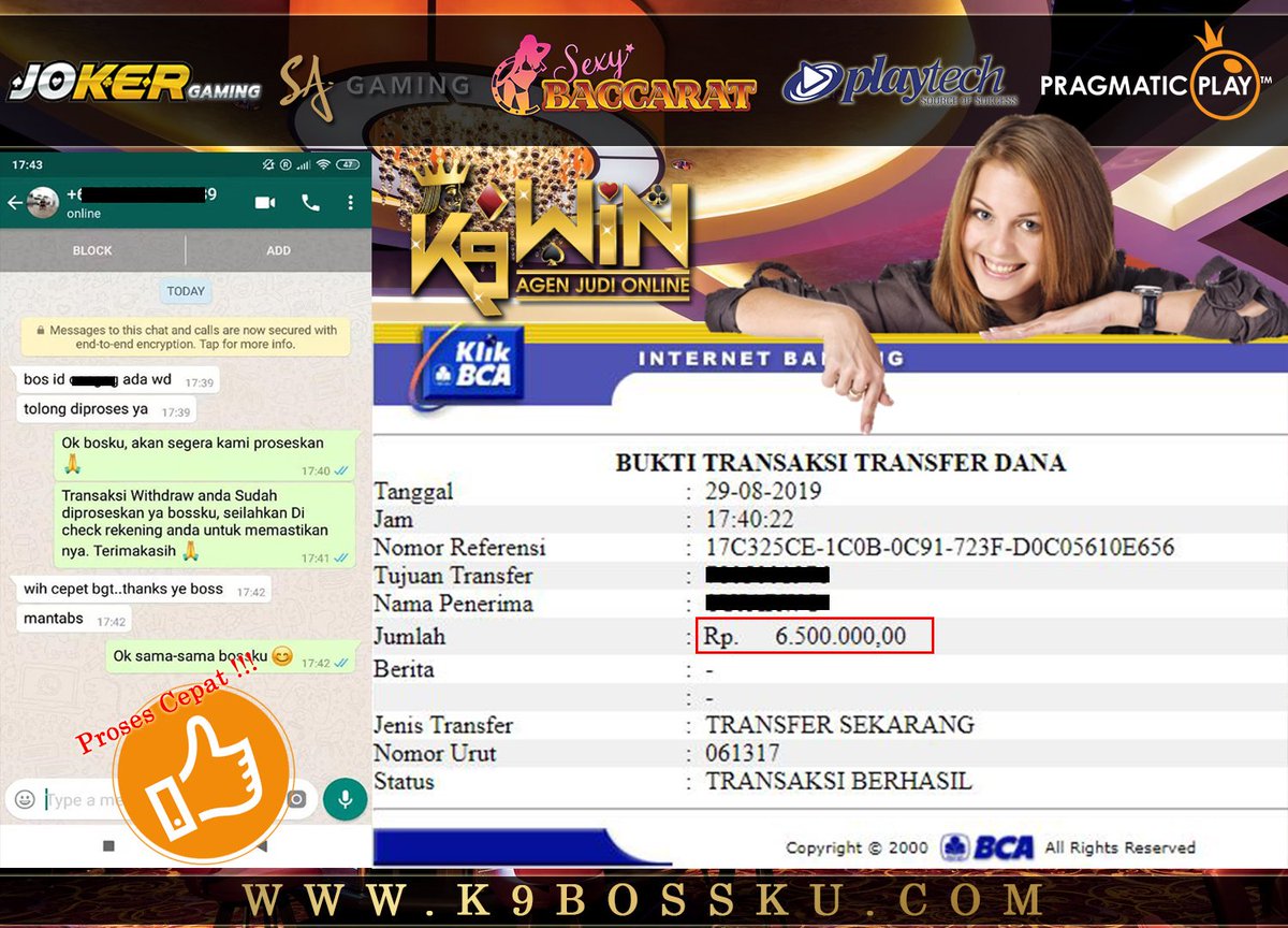 IdK9win's tweet photo. Selamat kepada member setia K9WIN :
Id : canXXX
Deposit 300rb bisa WD sampai dengan 6JTan.
WD sudah diproseskan ! Cepat...
HOKI HOKI HOKI !
Ayo Tunggu apa lagi bossku , hanya di K9WIN yang tingkat kemenangannya jauh lebih tinggi.

#judionlineresmi #bandarjudi #judiindonesia https://t.co/wc5yIJIP6R
