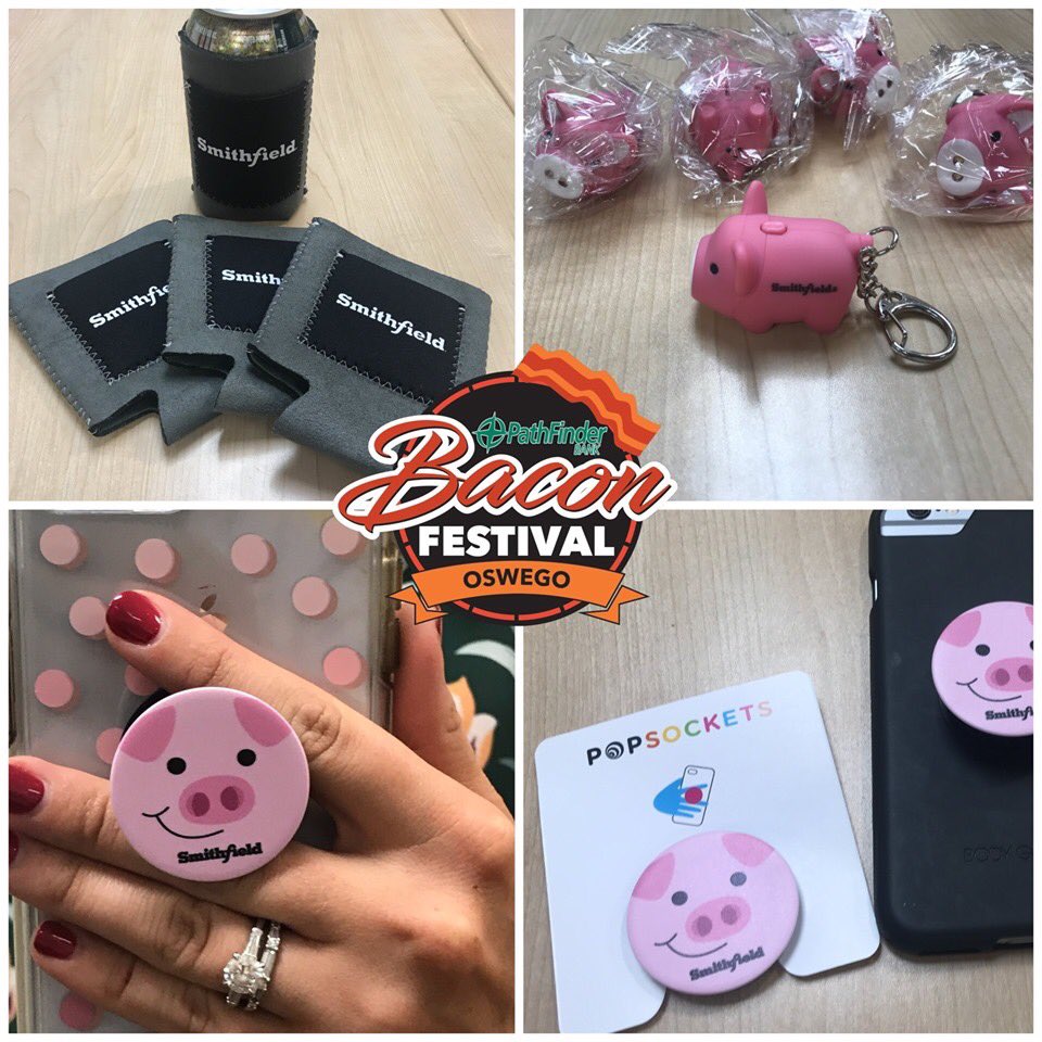 BestBaconFest's tweet photo. Check out these cool @SmithfieldFoods items we're going to toss out from the Smithfield stage September 7th at the @PathfinderBank Oswego Bacon Festival inside the Oswego Speedway! https://t.co/pox6fOOwnU