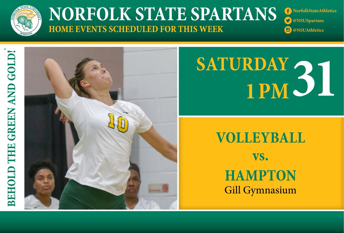 NSUSpartans's tweet photo. Battle of the Bay. Need we say more?

This weekend, the Spartans of @NorfolkStVBall take on their heated rival Hampton in a home-and-home.

📅 Friday at HU's Holland Hall
⏲️ 6 pm

📅 Saturday at NSU's Gill Gym
⏲️ 1 pm

See. You. There. https://t.co/Fc6T2aPfoh