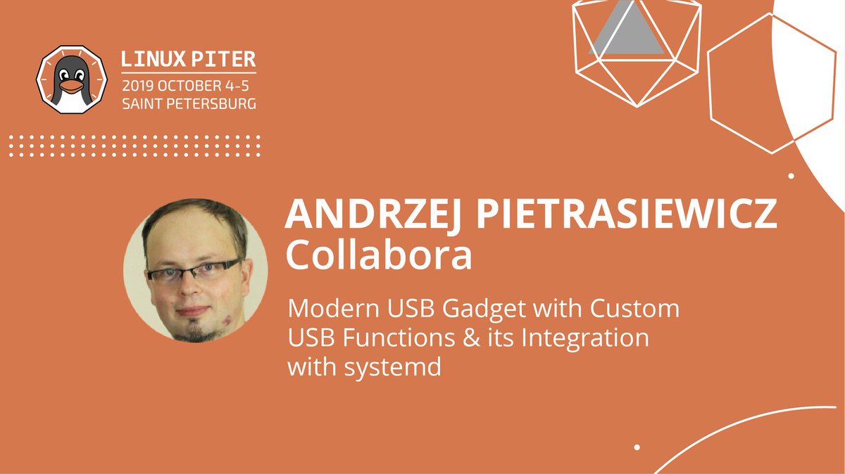 OSTconf's tweet photo. 🗓 4-5 October 2019 / @LinuxPiter

Speaker: 👤 Andrzej Pietrasiewicz / Collabora @Collabora / Poland. Warsaw

Topic: 📋 Modern USB Gadget with Custom USB Functions &amp; its Integration with systemd
---
https://t.co/p1FnxzZDqw / #LinuxPiter https://t.co/D0YOY89fYG