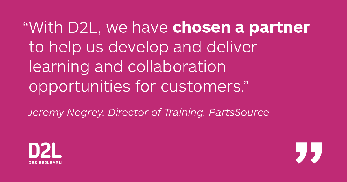 D2L's tweet photo. We’re thrilled to announce our partnership with
@partssource! They have chosen #Brightspace to help them create a community among clinical engineers to share best practices and create a repository of curated knowledge and more. Details: https://t.co/HP6jpOXoEe #WelcomeToD2L https://t.co/rWVGtuvSau
