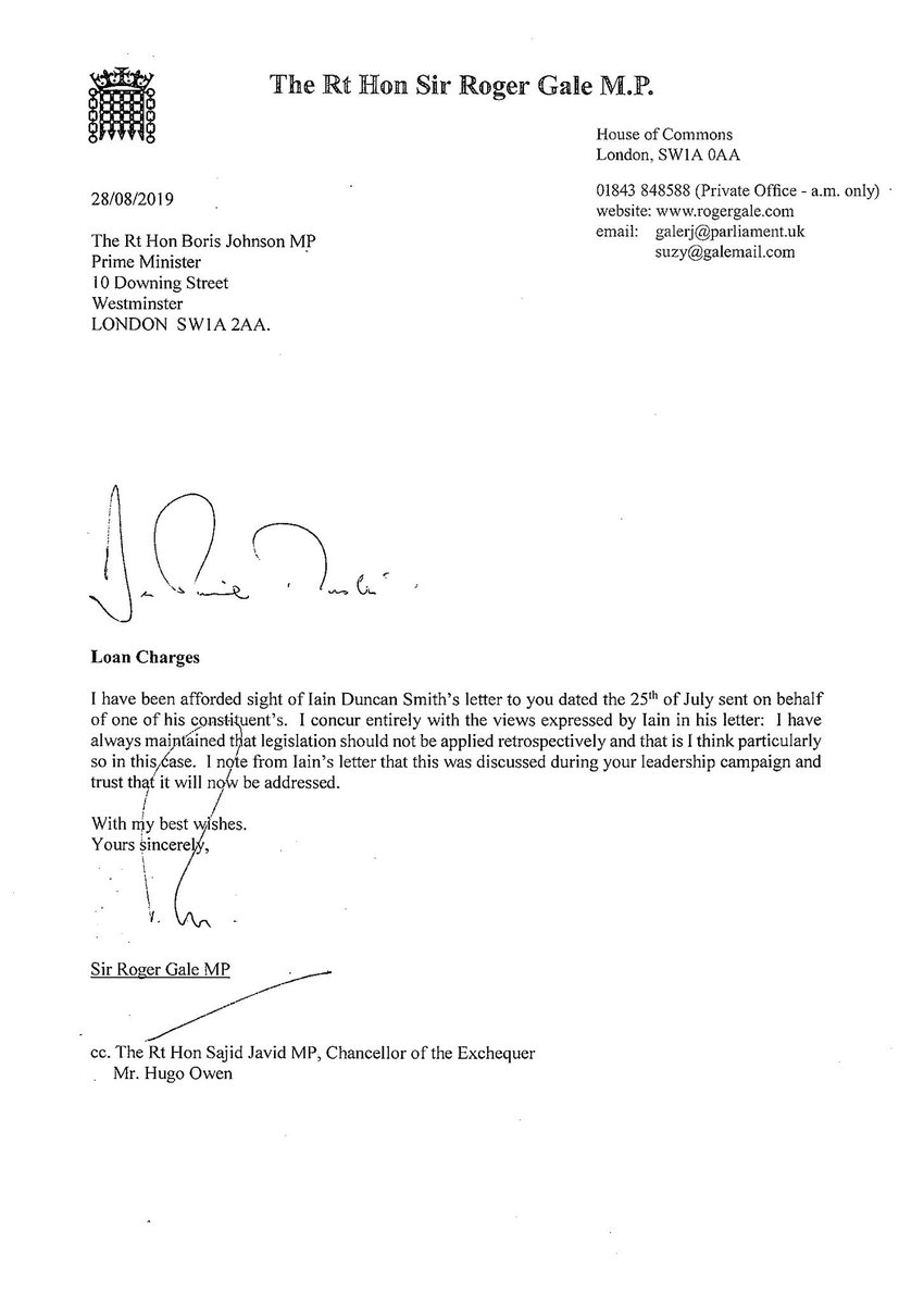 LCAG_2019's tweet photo. Thanks to @SirRogerGale who has called for a review of the #LoanCharge in support of the demands made by @MPIainDS in his letter to @BorisJohnson and @sajidjavid

When will the government listen and #STOPtheLoanCharge? https://t.co/DjYOkkyJ8E