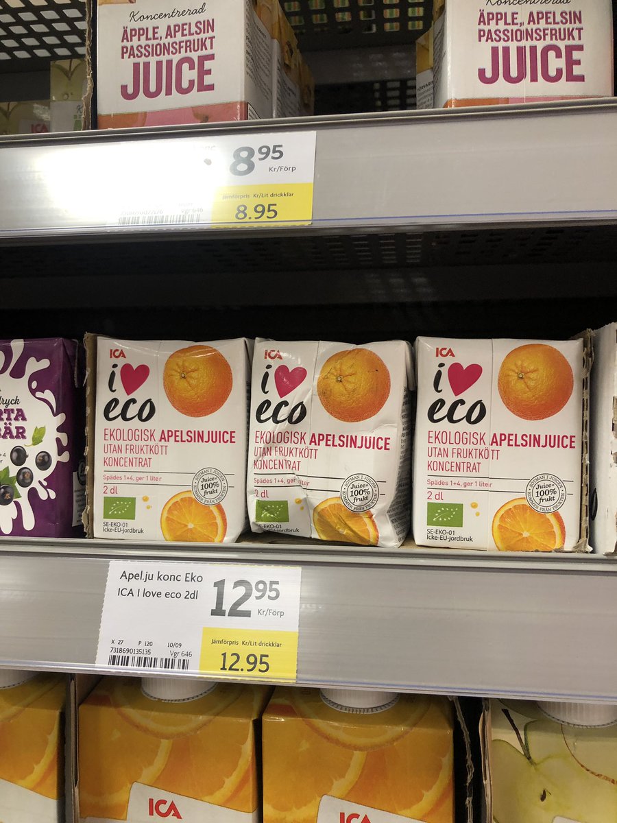 Grreeyyss's tweet photo. Hittade en ihopknölad stackars apelsinjuice på Ica och blev ledsen för jag visste att ingen skulle köpa den. Tre dagar senare och den är fortfarande kvar :c https://t.co/X5CvZHlvap