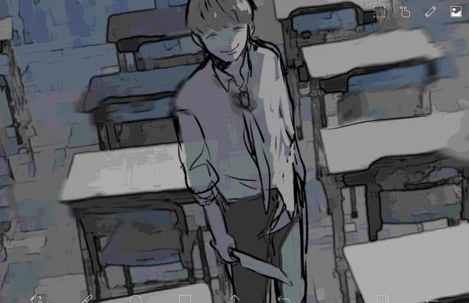 顔が怖すぎてここから進めなくなったラフ画。自分で描いてて「え怖」ってなってやめました 