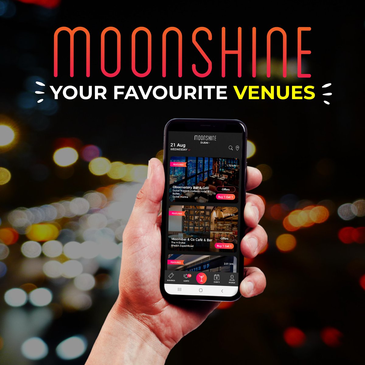 We’ve got your favourite venues on our app, download Moonshine now to get 50% off at Kanpai, 2 for 1 drinks at Patiala, free drinks at Indie and so much more!