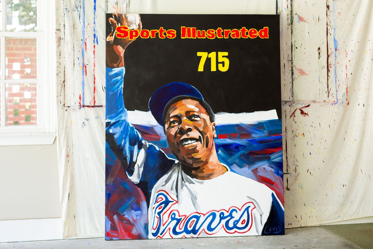 Hank Aaron portrait inspired by 1974 Sports Illustrated cover. 5ftH x 4ftW. Acrylics and charcoal on canvas. This one is currently available at <a href="/Westside_Market/">Westside Market</a> Midtown location in Atlanta.