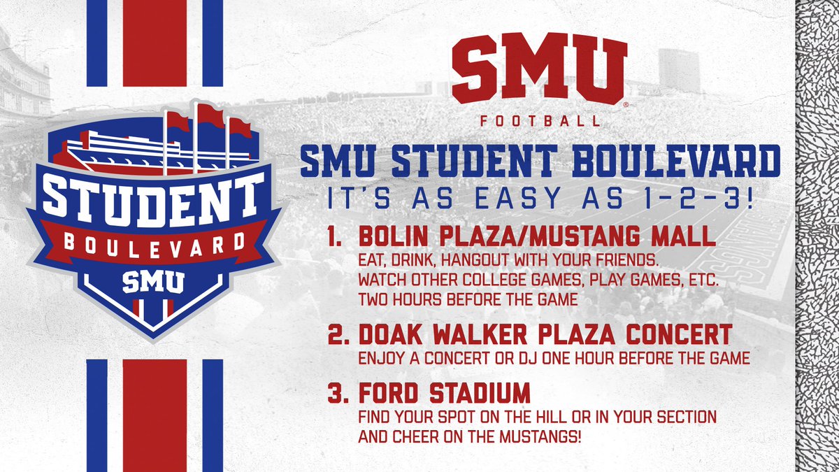 SMUMustangs's tweet photo. Hey @SMU students! If you haven't heard, check out the SMU Student Boulevard for this upcoming @SMU_Football season! More info to come! 

#PonyUpDallas https://t.co/KYQZidsN9Z