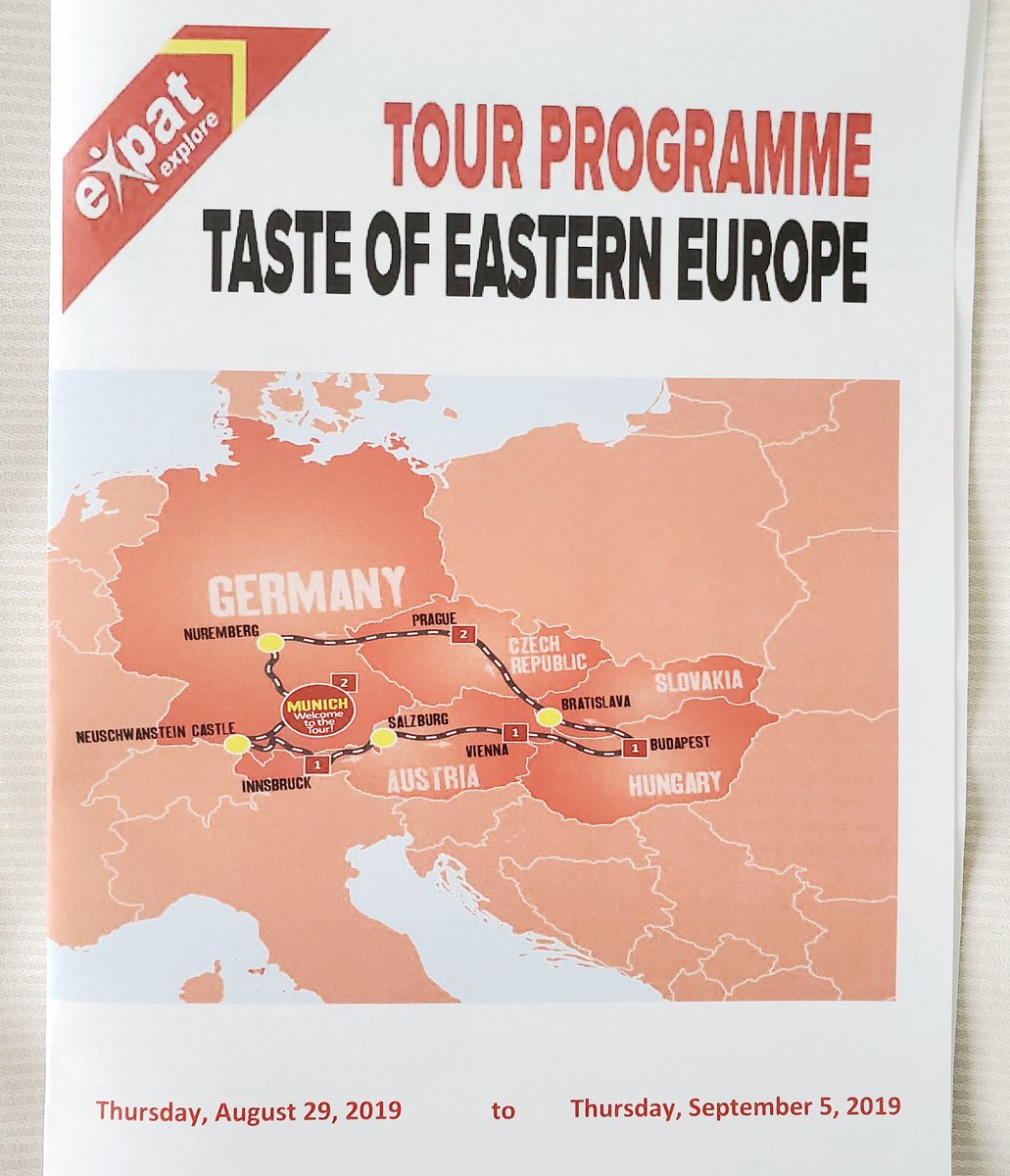 TiffanyBerkenes's tweet photo. We have checked into our tour group & received this most updated itinerary & optional excursions. Amazing journey ahead! We leave bright & early tomorrow to see Neuschwanstein Castle π° & Innsbruck, Austria π (mountains! β€) #wanderlust #liveyourlist https://t.co/sjrmjC1WdW