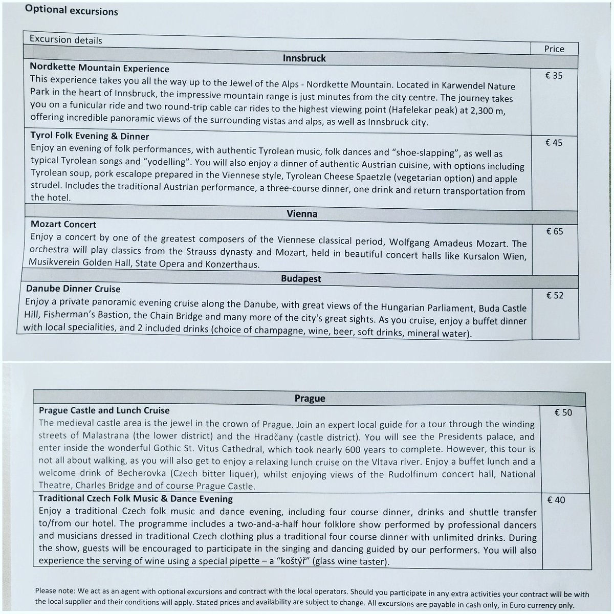 TiffanyBerkenes's tweet photo. We have checked into our tour group & received this most updated itinerary & optional excursions. Amazing journey ahead! We leave bright & early tomorrow to see Neuschwanstein Castle π° & Innsbruck, Austria π (mountains! β€) #wanderlust #liveyourlist https://t.co/sjrmjC1WdW