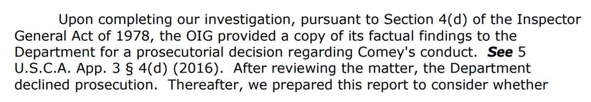 OIG referred Comey to DOJ for prosecution decision.A prosecution predicated on McCabe's FBI upclassifying the names of 4 countries in a memo at the Confidential level. Memos shared only with Comey's attorneys, several of those attorneys (if not all) have security clearances.