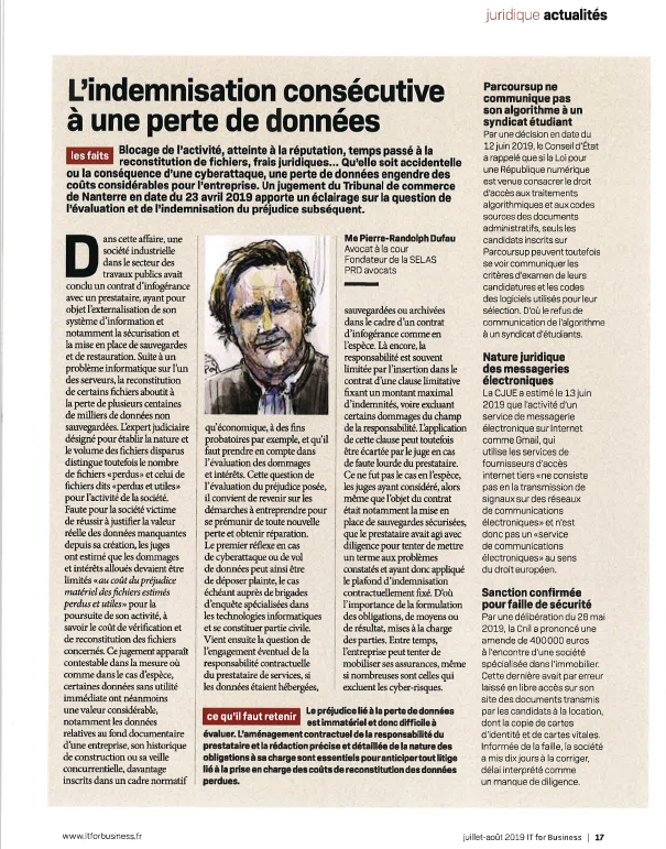 PRDAvocats's tweet photo. L'indemnisation consécutive à une perte de données par @PRDAvocats pour @ITforB : https://t.co/lV7j3M8Tus #données #indemnisation https://t.co/sri2qUbeCR