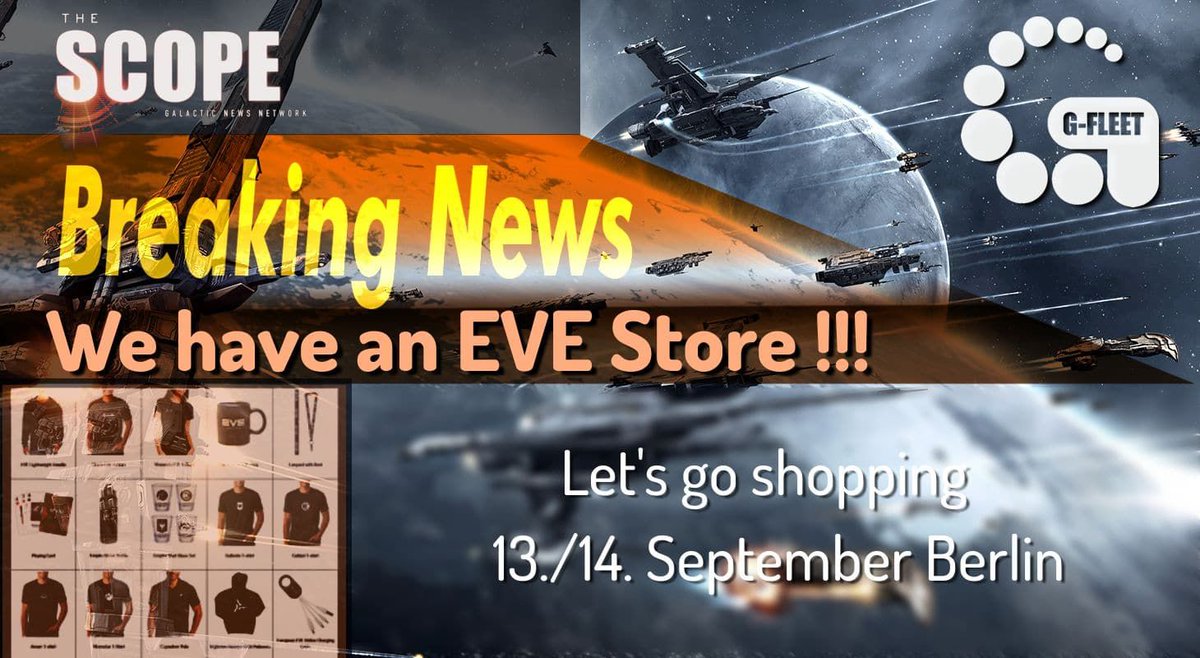 EVE Store at G-Fleet, 13. &amp; 14. September Berlin

buff.ly/2ZH33UV

#eveonline #eveworldtour #tweetfleet