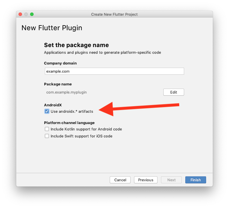Create new Flutter project window 