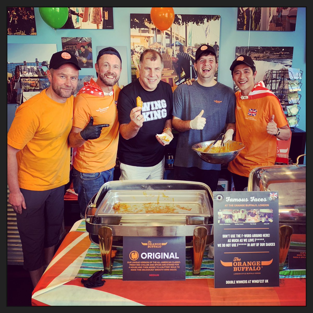 We’re here and tue WING KING has given us the orange thumb! 🧡🍗
<a href="/BuffaloWingKing/">Drew Cerza</a> <a href="/WingFest/">National Buffalo Wing Festival</a> <a href="/BuffaloNiagara/">Visit Buffalo</a> #inthebuf <a href="/BuffaloWingWear/">Buffalo Wing Wear</a> @DineHard <a href="/ILoveNYPR/">ILoveNYPR</a>
