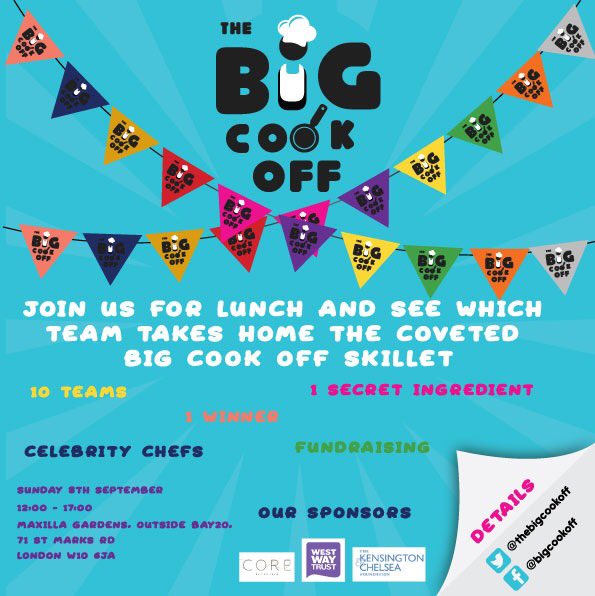 Come and join the community on 8th of September for #thebigcookoff to see who wins the #BCO Skillet @grenfellspeaks @WestwayTrust @RBKC @KCSocialCouncil @KandCfoundation @CorebyClare 
#cookingcompetition #Communitycookoff