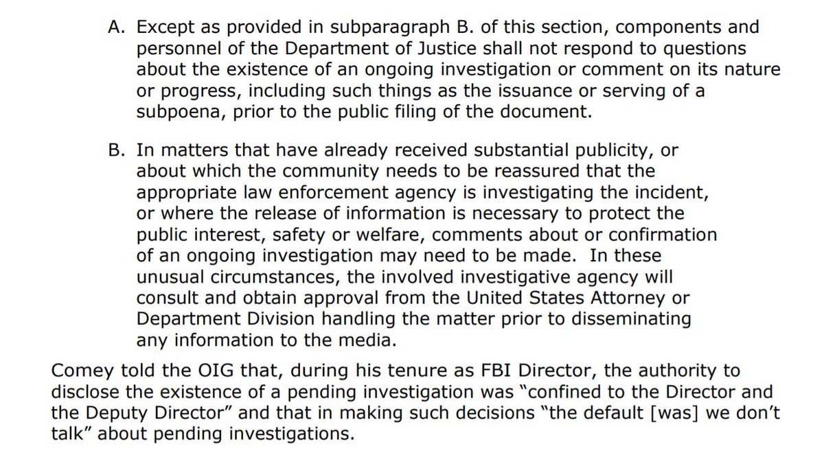 They spend a long section documenting how FBI employees are not supposed to have records outside official systems or retain docs after they leave the FBI. Hillary alibi #5! In this case all pointed at Comey by McCabe. The only 2 authorized to discuss ongoing investigations!