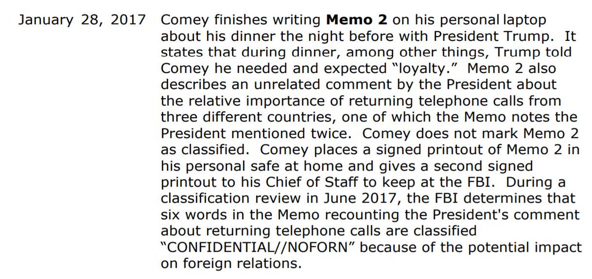 Again, Trump discusses phone calls with foreign countries with Comey. McCabe upclassifies that information in June & refers Comey to the OIG in July!