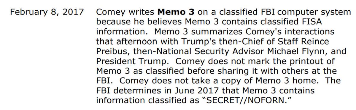In this memo, Comey discusses a FISA on  @GenFlynn with Priebus. Then discusses leaks of classified secure phone calls with President of Mexico & PM of Australia. Leaks that probably occurred because of spying upon the White House using the FISA on Page or one on Flynn.