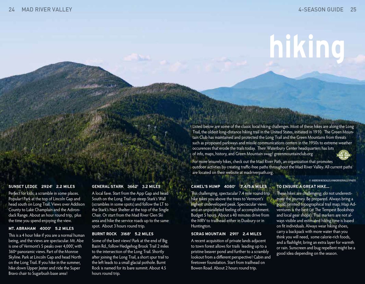 MRV_Guide's tweet image. Finish your summer bucket list of peaks to hike along the spine of the Green Mountains! The most spectacular views in the MRV are along the Long Trail, maintained since 1910 by the Green Mountain Club The LT conveniently threads its way above and alongside the feisty Mad River.