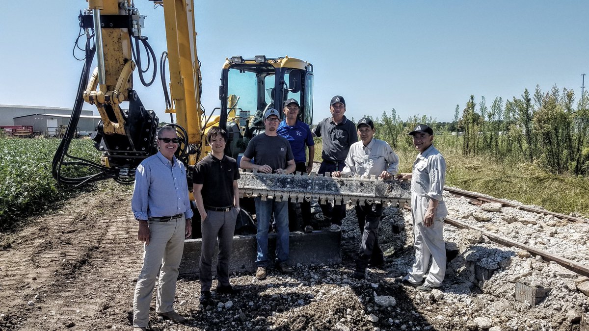 DymaxInc's tweet photo. In March we began construction of our on site railroad track. This week, we were able to have an onsite demo our Redesigned 8' Ballast Blaster Undercutter to our guests from Japan. 

#japan #ballastblaster #undercutter #railroad #trackmaintenance https://t.co/OAPfKxrvwb