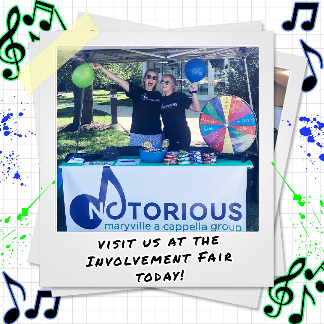 notorious_MU's tweet photo. We’re all set up at the Involvement Fair today! We have free food, t-shirts, stickers, hats and more. Stop by and say hi anytime from 11:30-1! 🎤🌟😁 https://t.co/rwfX68kBo4