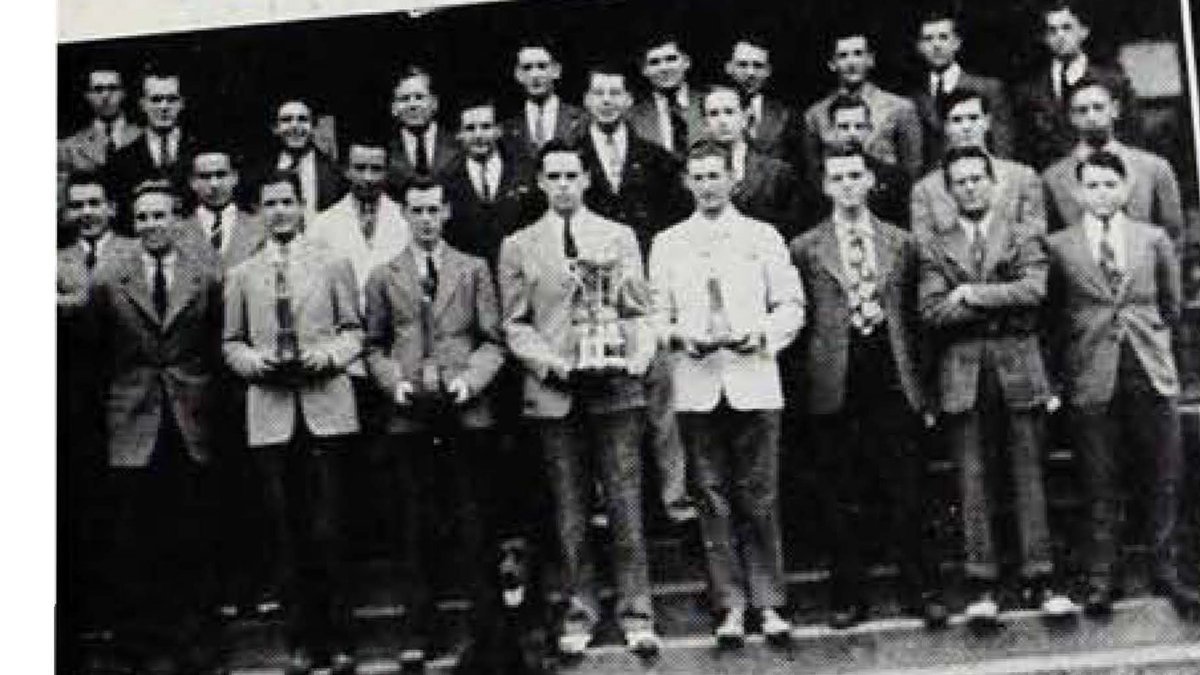 Pictured are Beta Phi Chapter members (<a href="/PurduePikes/">Purdue Pikes</a>) displaying their university awards in 1942. #PIKEThrowback