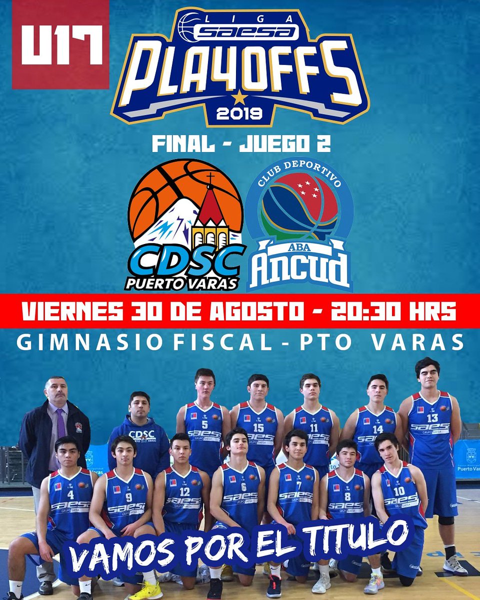🏀Liga Saesa 2019 🏀

🏆 FINAL U17 - JUEGO 2 

📆Viernes 30 de Septiembre 
⏰ 20:30 horas 
🆚 Aba Ancud 

Nuestro sale en busca del titulo U17 , la serie esta 1-0 a favor del CDSC PTO VARAS.. al mejor de 3 partidos .
Ven y apoya a nuestra serie U17
<a href="/ligasaesa/">Liga Saesa 🏀</a>

#MasQueUnClub !!